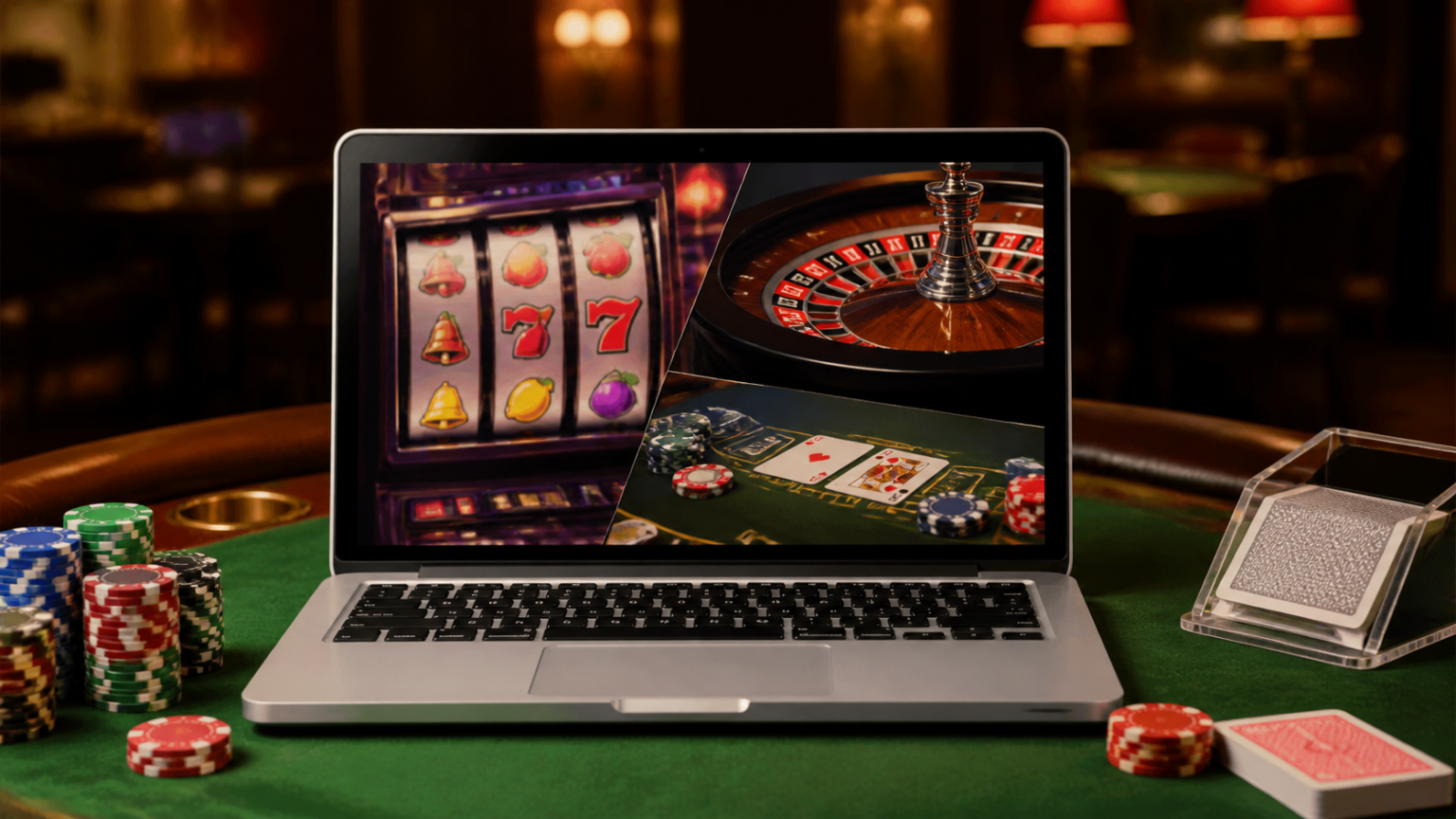 オンラインバカラ 投資を始める前に知っておきたい基本と注意点 Laptop showing online casino games