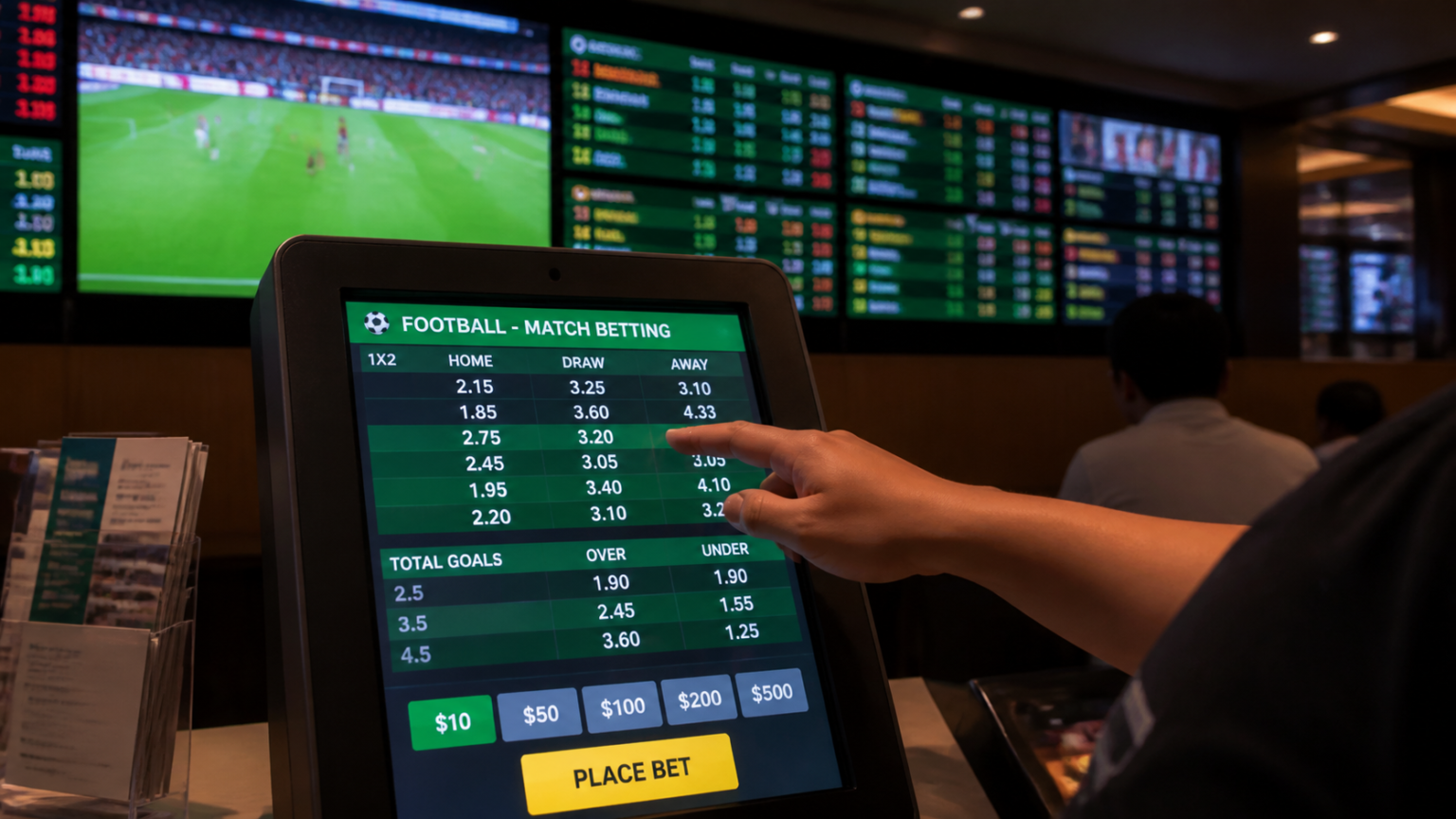 Ease of use and navigation: best sports betting sites Singapore Sports betting screen with football odds and a bettor placing a wager
