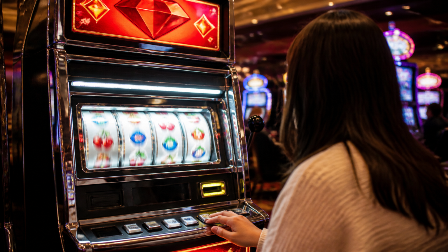 Hiểu cơ chế cơ bản của trò chơi nổ hũ: game nổ hũ Máy nổ hũ với các trục biểu tượng trong khu vực trò chơi casino
