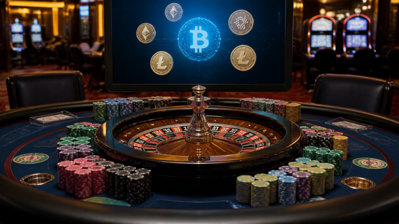 Top Crypto Casino: What Players Should Look For Crypto casino gaming table with roulette wheel and chips
